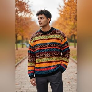 Vintage 90s Radishes & Roses Rad Knit Sweater Funky Large Aztec Abstract Youth